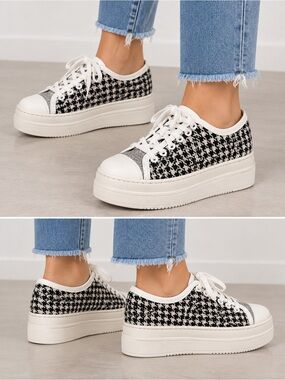 J/SLIDES Black and White Houndstooth Sneakers Size 5